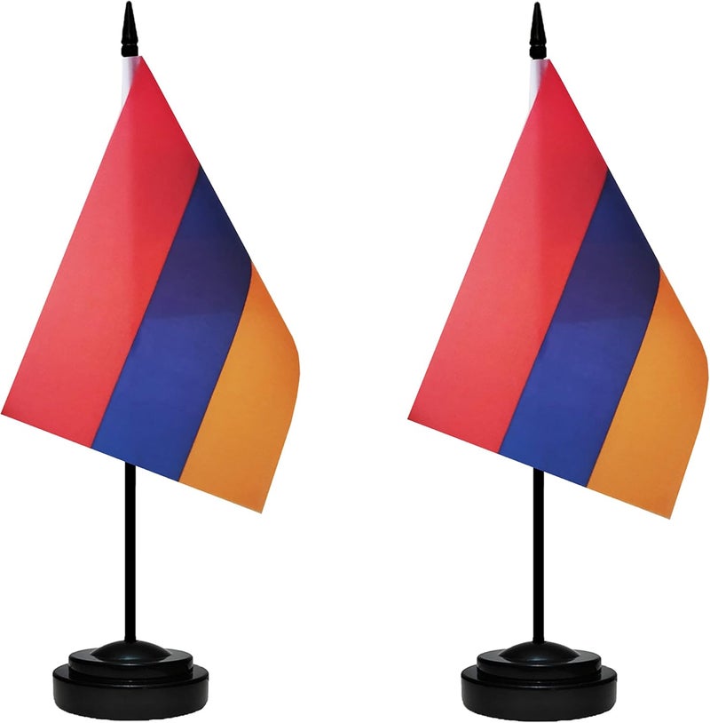 tibijoy Armenia Flags Armenian Small Mini Desk Flags Set Table Flag with 13" Black Pole, Black Base and Spear Top, Miniature Armenia Deluxe Desktop Flag, Home Decoration, Office Decoration, Festival Celebrations(12 Pack ) - Image 2